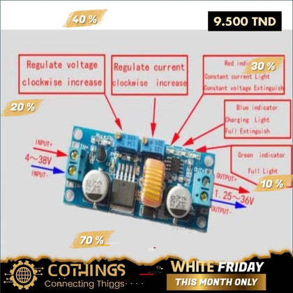 Module abaisseur d’alimentation réglable DC-DC XL4015 avec indicateurs lumineux