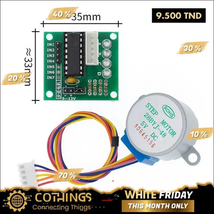 Moteur à pas à pas 5V 4 phases + pilote ULN2003 - Domotique Tunisie