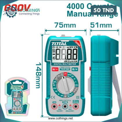 Multimetre Digital 600V / 10A TOTAL - Domotique Tunisie