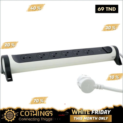 Rallonge multiprise avec bloc rotatif de 6 prises 2P + T Surface