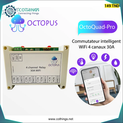 Octopus Quad commutateur WiFi intelligent 4 canaux 30A - Domotique
