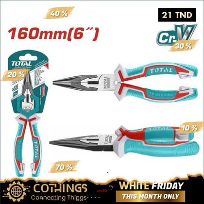 Pince Bec Long Total 160mm Précise Ergonomique  THT220606