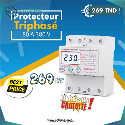 Protecteur contre sur tension et sous-tension 80A AC 380V Triphasé