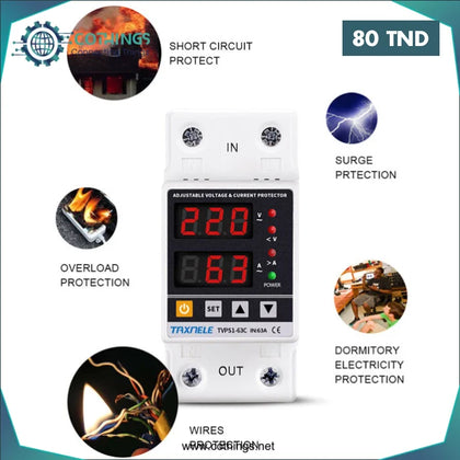 Protecteur de surtension numérique réglable Din Rail 63A 230V