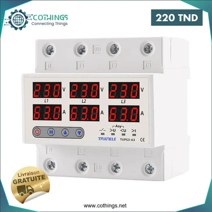 Protecteur de tension de courant triphasé 63 A avec N 3 x 230V