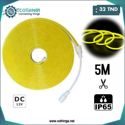 Bande LED Néon Flexible 6mm etanche 12V jaune 5M - Domotique Tunisie