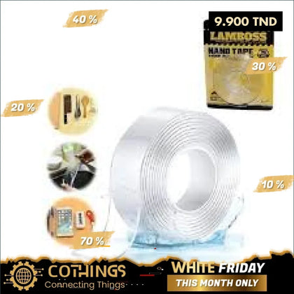 Ruban Adhésif Lamboss 5m Double Face Transparent 1.9cm X 5m