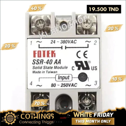 SSR-40AA Relais statique Fotek 40 A AC 90-250 V vers AC 24 V-380 V