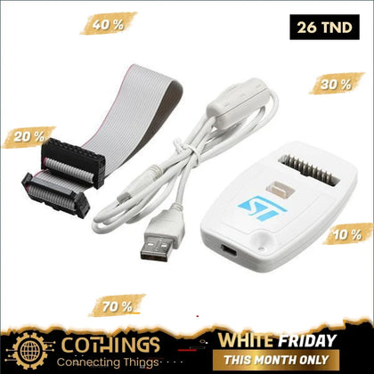 ST-LINK V2 blanc avec câbles, compatibilité STM8 et STM32, partie à télécharger