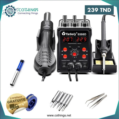 Station de soudure Portable Pistolet à air chaud numérique LED 8586d