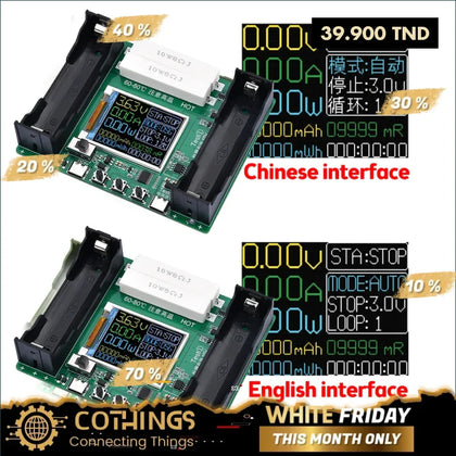 Testeur numérique 2 x 18650 USB-C – Appareil de mesure de capacité (mAh/mWh) et de tension pour batteries Li-ion avec affichage digital