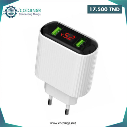 Tete de chargeur 2 ports USB avec Afficheur 12W MUJU - Domotique