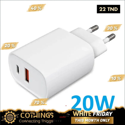 Tête de chargeur 20W 1 USB 1 TYPEC DEVIS - Domotique Tunisie