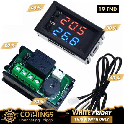 Thermostat numérique LED Contrôleur de température 12 V DC avec capteur NTC étanche W1209WK