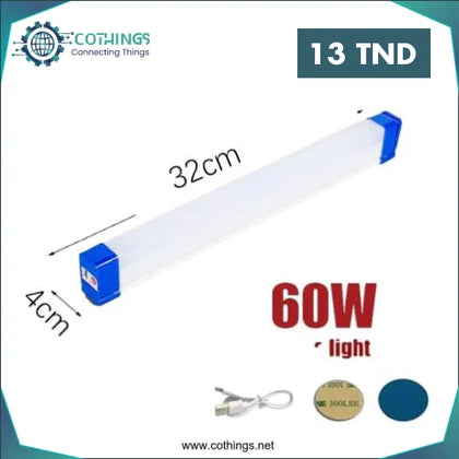 Tube LED rechargeable de 32 cm 60W Éclairage de secours - Domotique