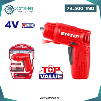 Visseuse 4V 4N/M T-C + 19 Embouts - EMTOP - Domotique Tunisie