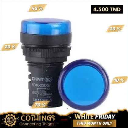 Voyant LED 220V AC-DC ø22mm Bleu - Domotique Tunisie