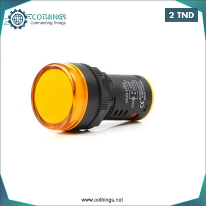 Voyant lumineux jaune 22 mm 220 V AC - Domotique Tunisie